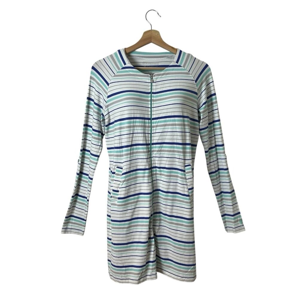 COOLIBAR Cabana Hightide Swim Coverup Small UPF 50+ Full Zip Jacket Stripes - Picture 10 of 12